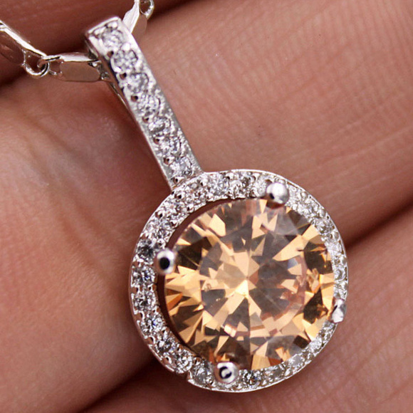 18K White Gold Filled Morganite Diamond Zircon Pendant Necklace 2.75ctw Gift - Picture 3 of 4